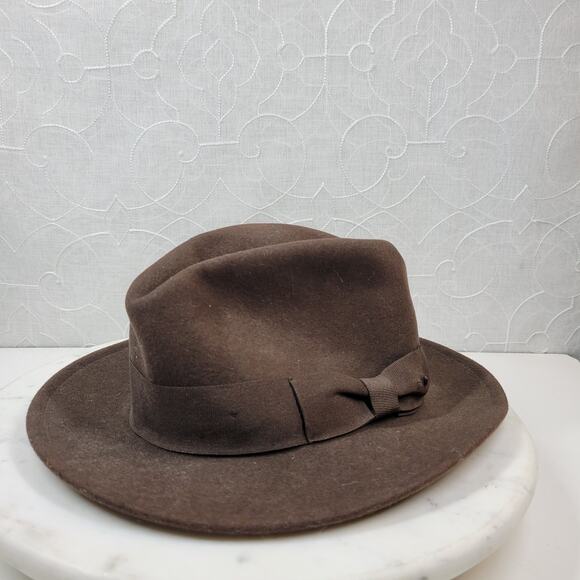 Indiana Jones Brand Wool Hat Mens Small Brown Stylish Bow Ribbon Band 12\